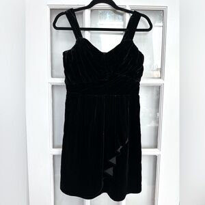 Vintage Express Y2K Black Velvet Ruffle Faux Wrap Front Silk Dress Size Small S